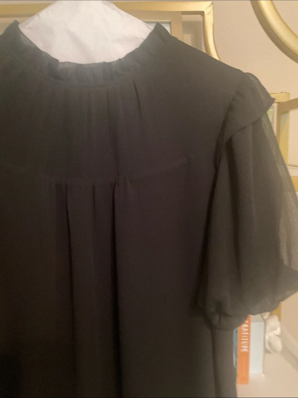 LOFT Black Sheer Puff Sleeve Blouse